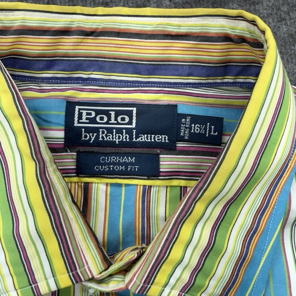 VINTAGE Polo Ralph Lauren Shirt XL 16.5 Curham Candy Stripe‎ Mens RL 90s